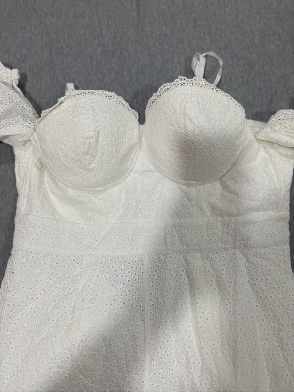 bebe White Off-Shoulder Eyelet Jumpsuit - Picture 4 of 10